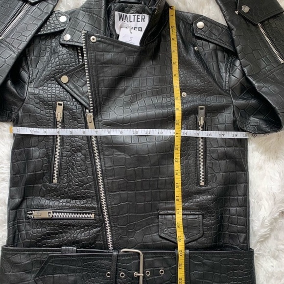 Walter Baker Black and Silver Lamb Skin Leather Motorcycle Jacket - Picture 10 of 12